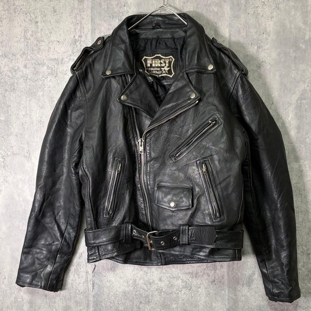 FIRST ダブル ライダース ジャケット黒 FIRST genuine leather double rideres jacket with belt black FIRST