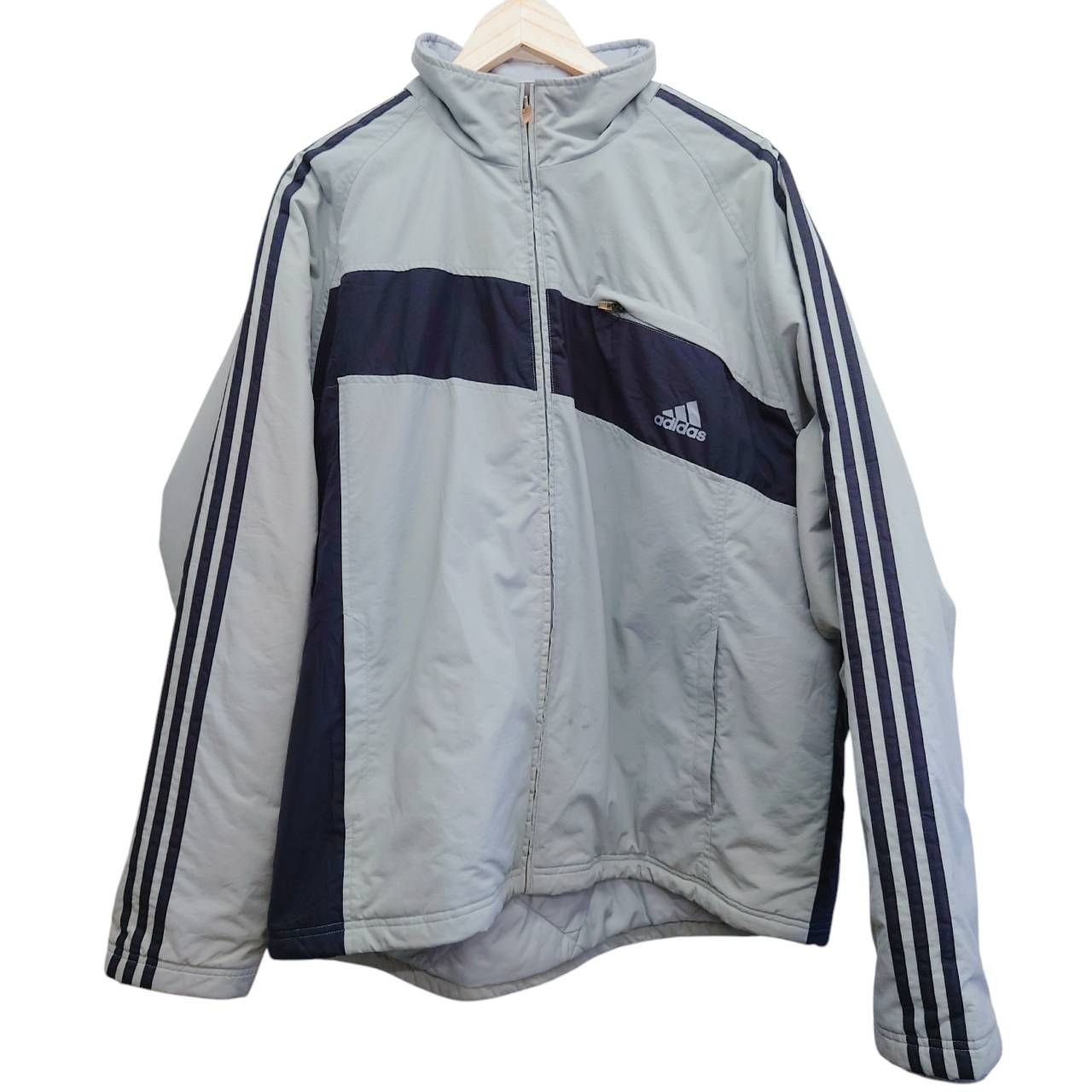 adidas アディダス ナイロンジャケット収納フード付 サイズXL グレー 