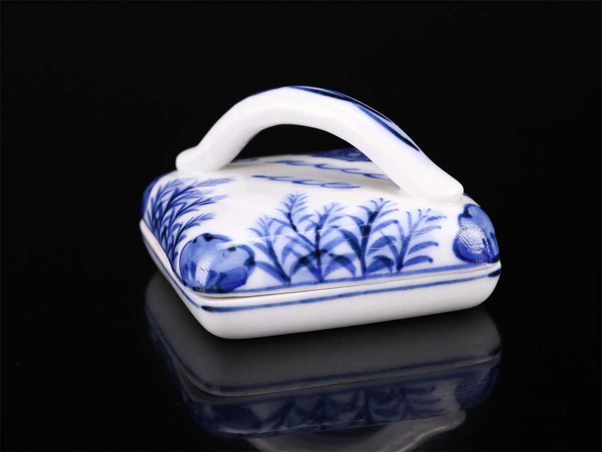 京焼名工 平安 【高野昭阿弥】作 染付隅田川 香合／共箱付 美品！CP691