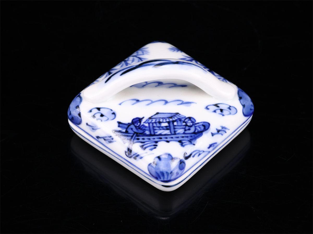 京焼名工 平安 【高野昭阿弥】作 染付隅田川 香合／共箱付 美品！CP691