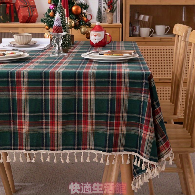 テーブルクロス タッセル クリスマス グリーン チェック 長方形 テーブルカバー ホリデー デコレーションzsp0305