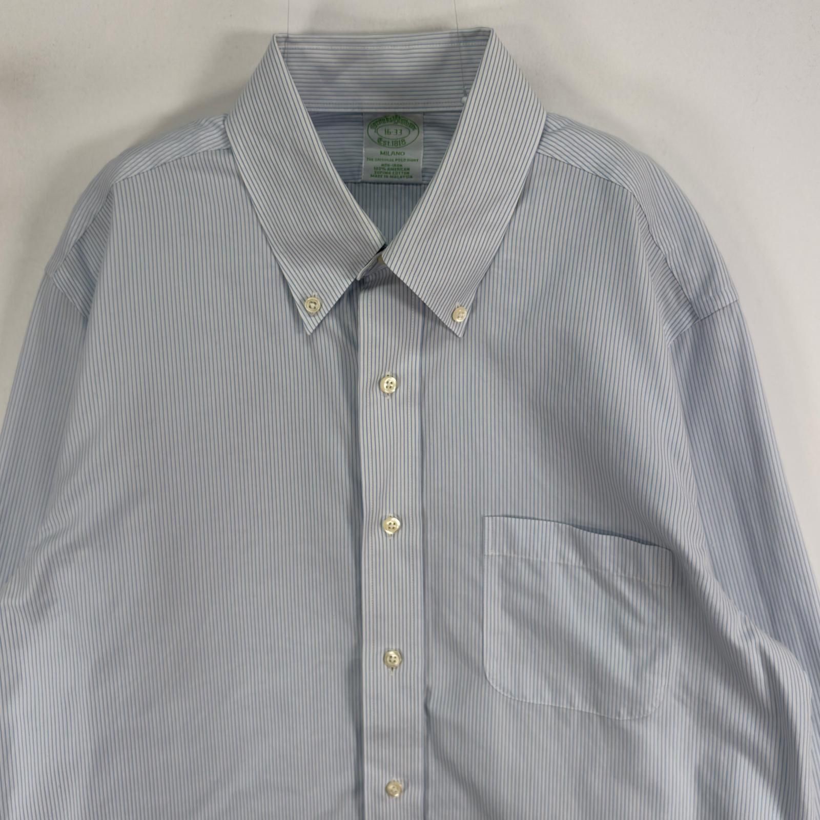 古着 ブルックスブラザーズ Brooks Brothers 長袖シャツ MILANO 胸ポケ L  ブルー系 ストライプ メンズ