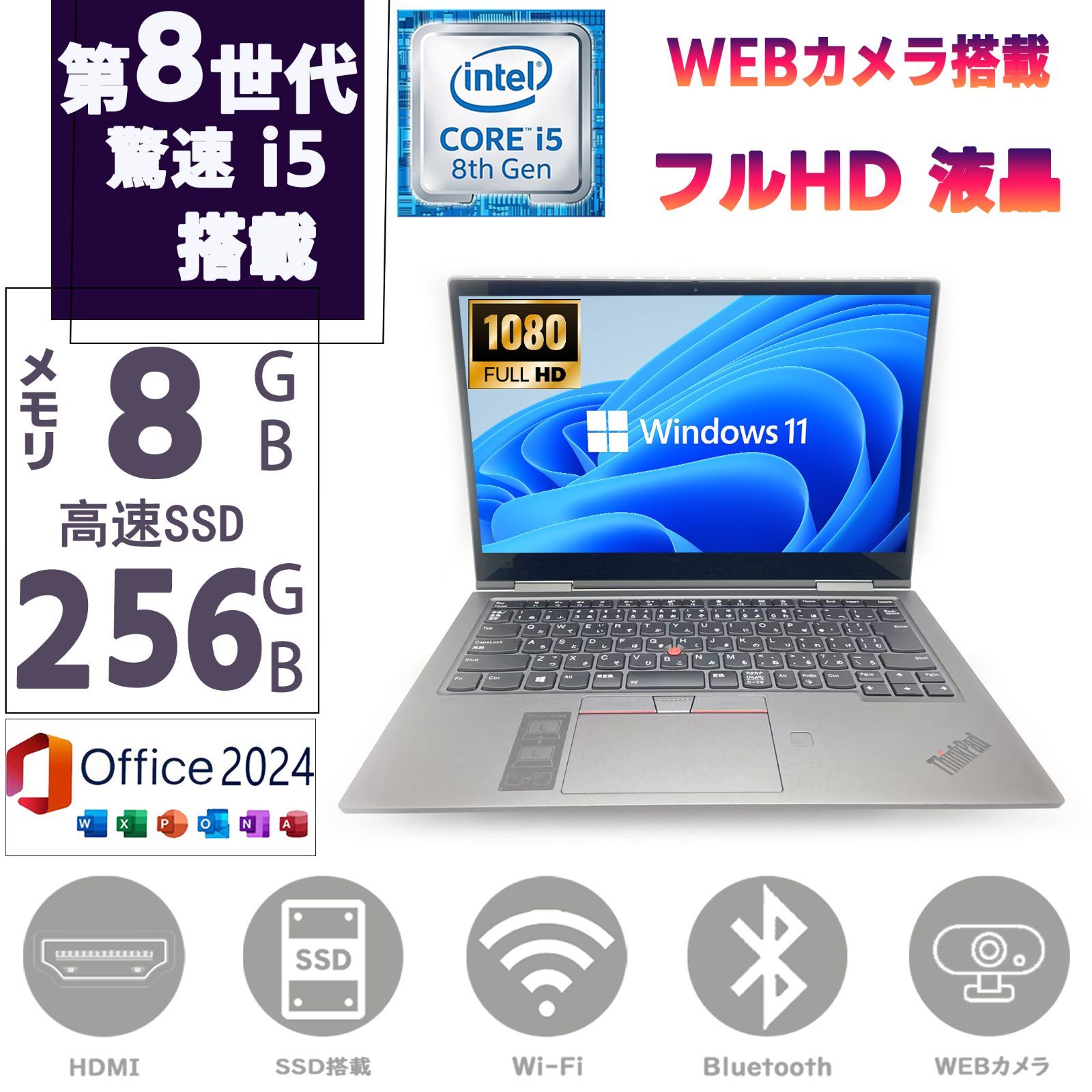 タッチスクリーン 2in1 ノートPC 第八世代Corei5 14型フルHD液晶 