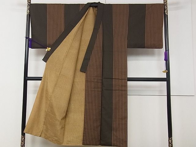 平和屋本店○極上 男性 本場黄八丈 黒八丈 紬 綾織 間道 逸品