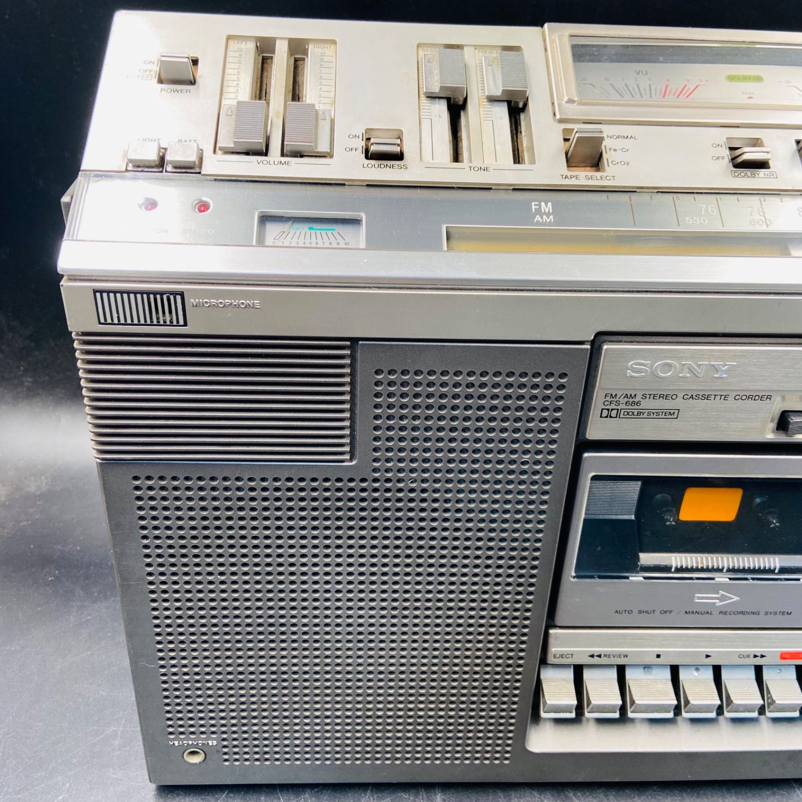 坂801-267 通電 SONY CFS-686 昭和レトロ ラジカセ ソニー AM FM