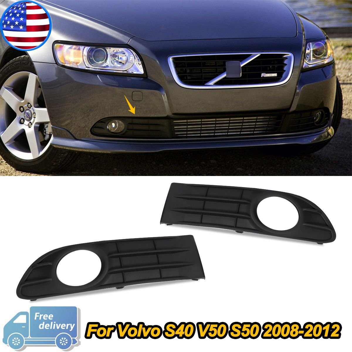 フロントバンパーフォグランプグリル ボルボ S40 V50 S50 2008-2012 フォグランプカバーシェードベゼルグリルメッシュ 30744919 3