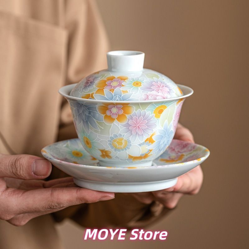 古風 釉 万華鏡 三才 蓋碗 ティーカップ 1 個 高級 蓋付き 茶碗 大型