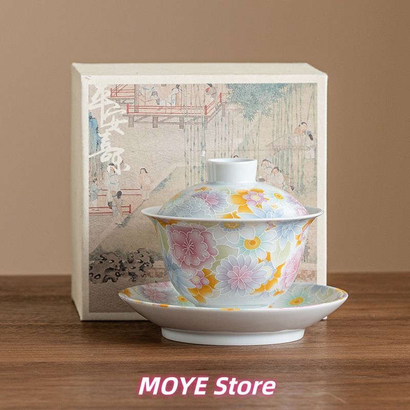 古風 釉 万華鏡 三才 蓋碗 ティーカップ 1 個 高級 蓋付き 茶碗 大型