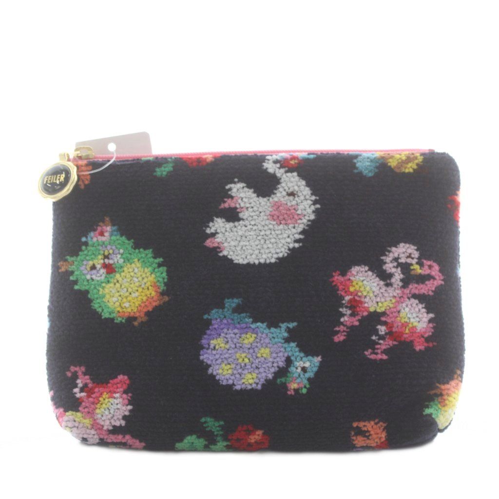 フェイラー FEILER 神崎恵コラボ ポーチ アニマル柄 黒 ブラック /AN13