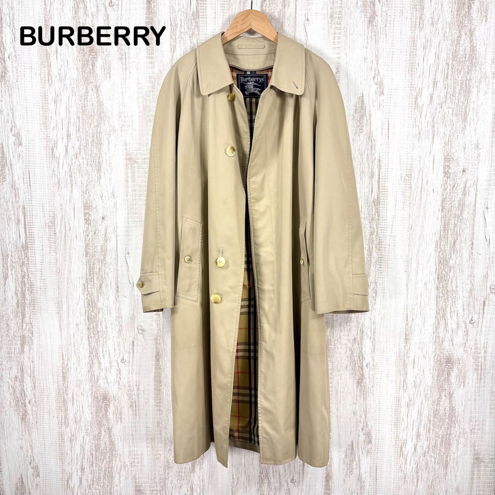 90s☆Burberrys バーバリー ステンカラーコート 比翼デザイン ネイビー