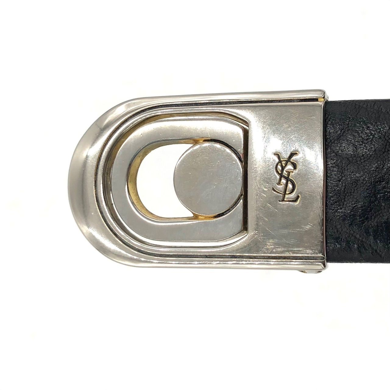 イヴサンローラン YSL ロゴ ベルト バックル シルバー金具 黒 レザー 