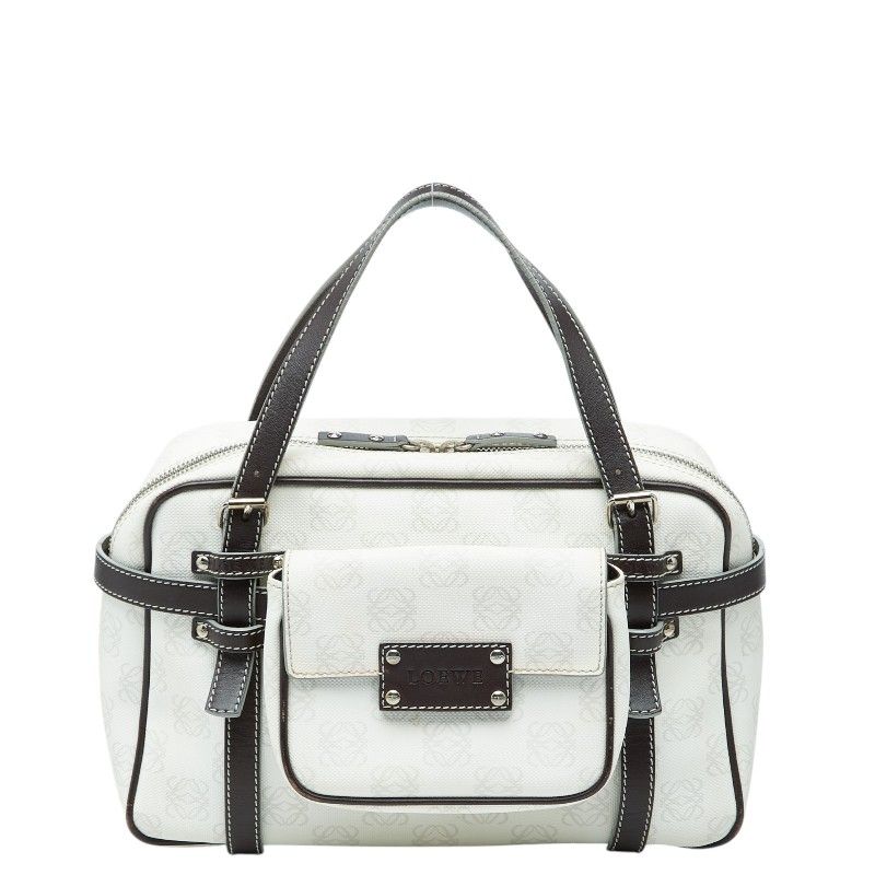 ロエベ リピートアナグラム ホワイト ブラウン PVC レザー レディース