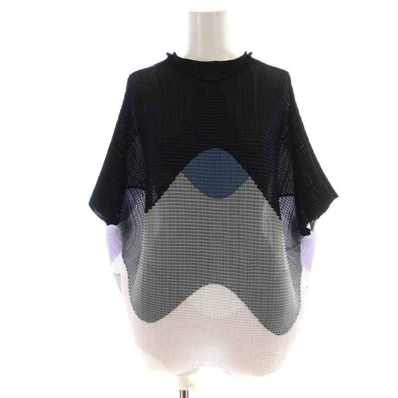 イッセイミヤケ ISSEY MIYAKE カットソー ハイネック 変形 総柄 五分袖