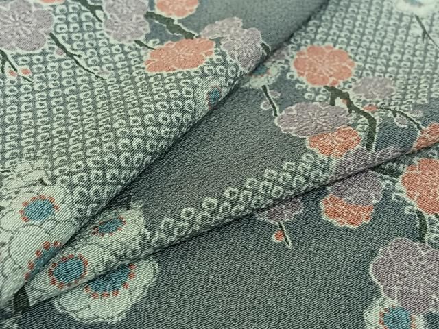 平和屋着物▽上質な小紋　単衣　枝梅文　鬼しぼ縮緬　正絹　逸品　AABG7770jh 平和屋着物▽上質な小紋 単衣 枝梅文 鬼しぼ縮緬 正絹 逸品 AABG7770jh