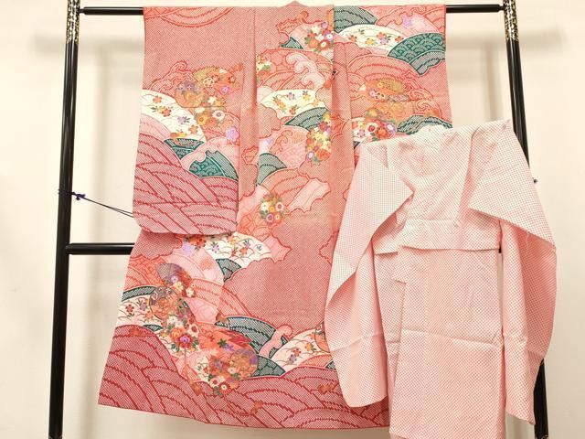 平和屋着物[]七五三 女の子 7歳 祝着 四つ身 長襦袢(単衣)セット 鼓 