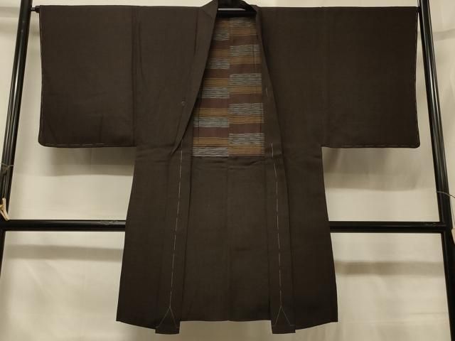 正絹 逸品 長羽織 平和屋着物∞男性 紬地 未使用 格子柄 格子