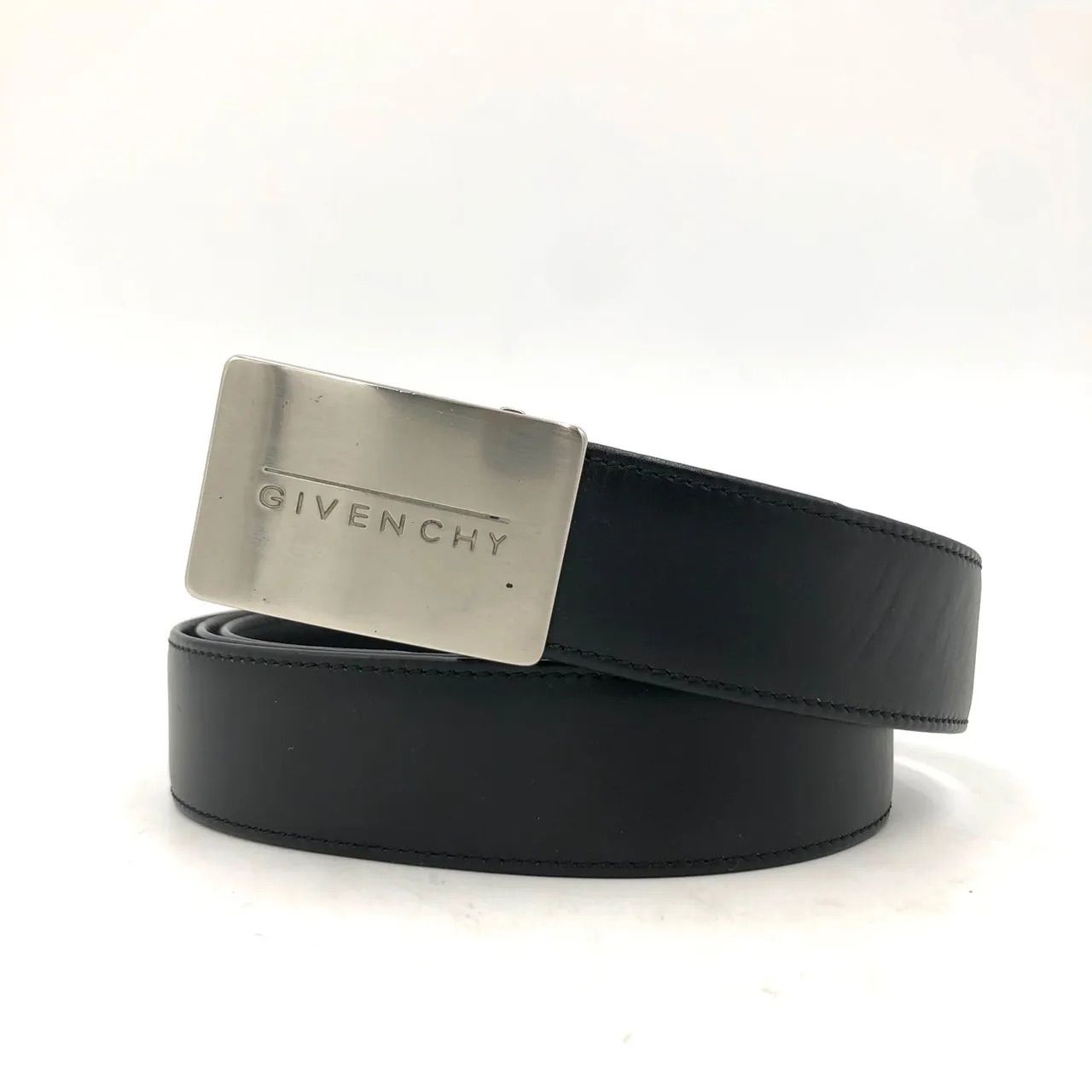 GIVENCHY ジバンシィ ベルト バックル シルバー金具 黒 レザー メンズ