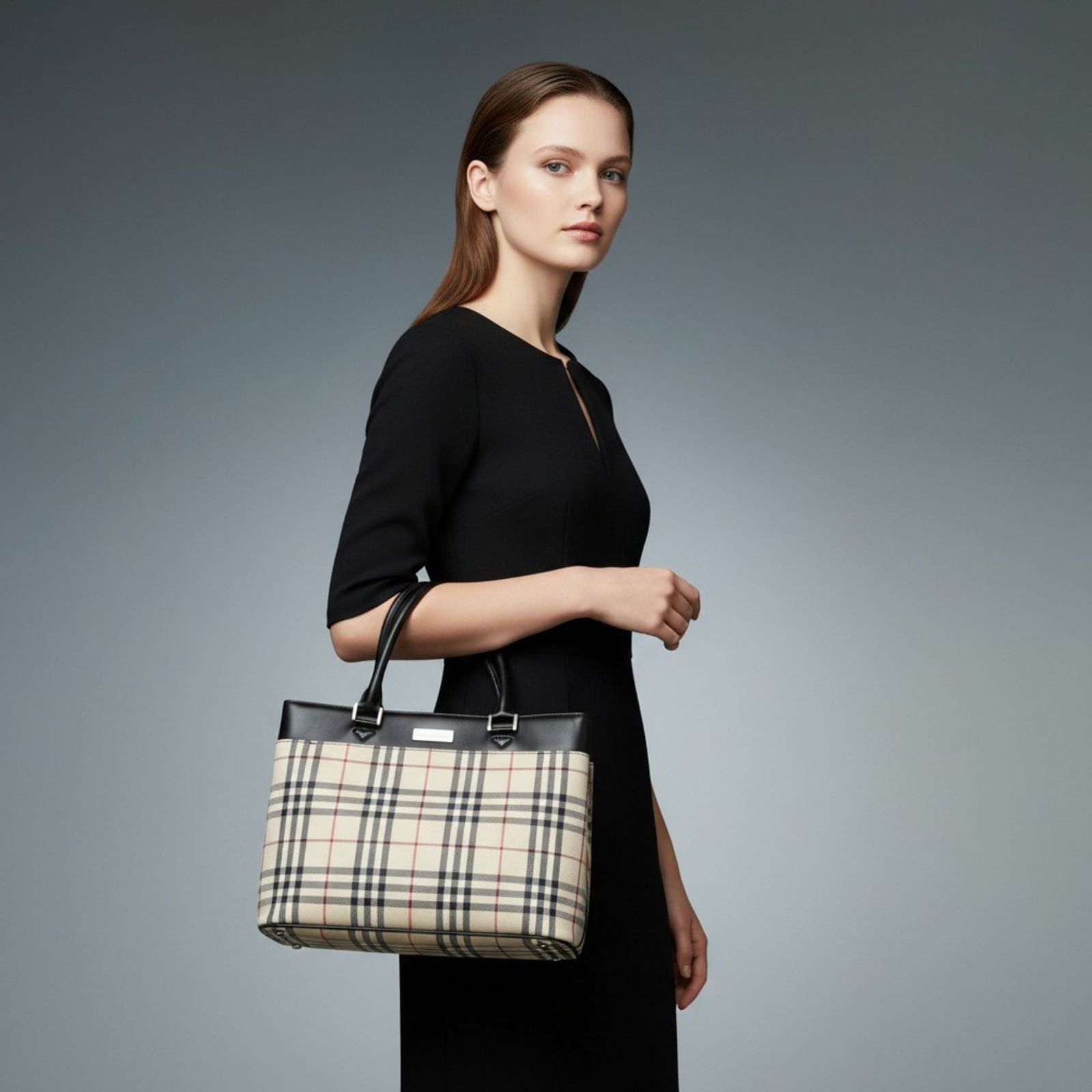 極美品 BURBERRY バーバリー ロゴプレート ノバチェック トートバッグ