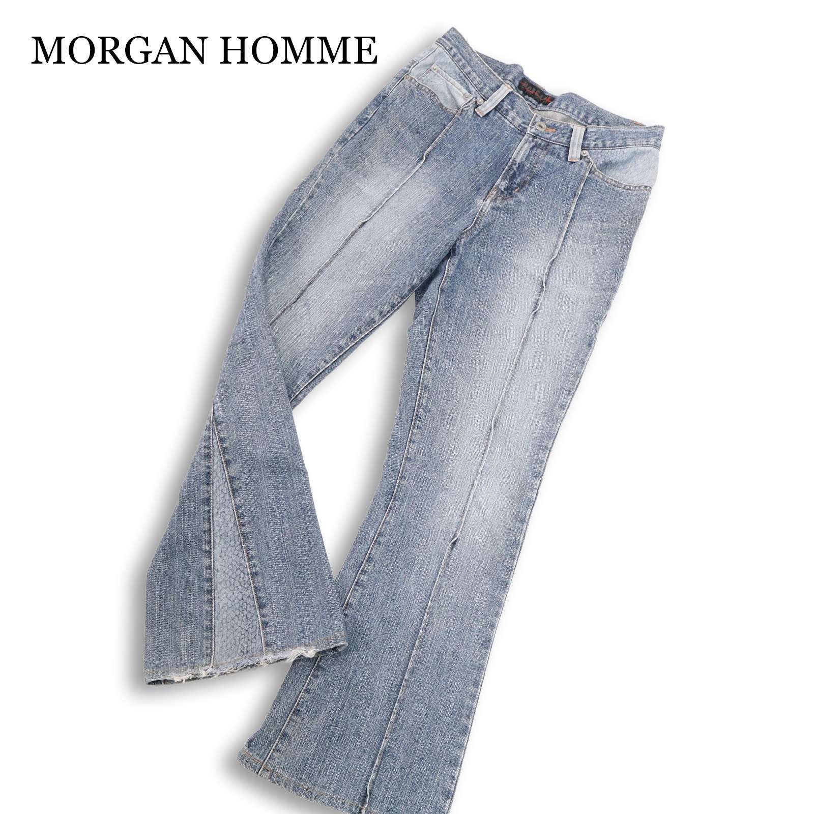 Y2K 00s☆ MORGAN HOMME モルガン オム USED加工 パイソン柄 切替 