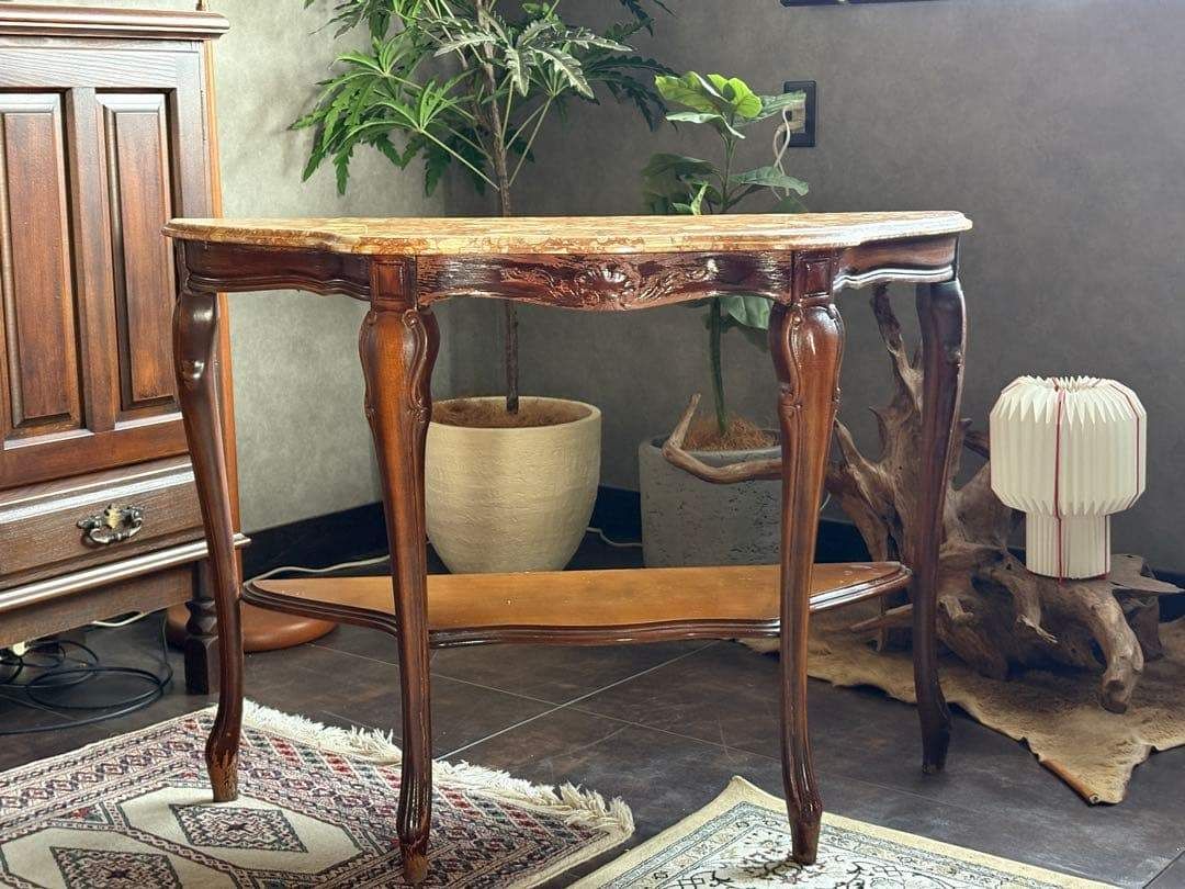 美品 大理石 イタリア製 猫脚 コーナーテーブル コンソールテーブル