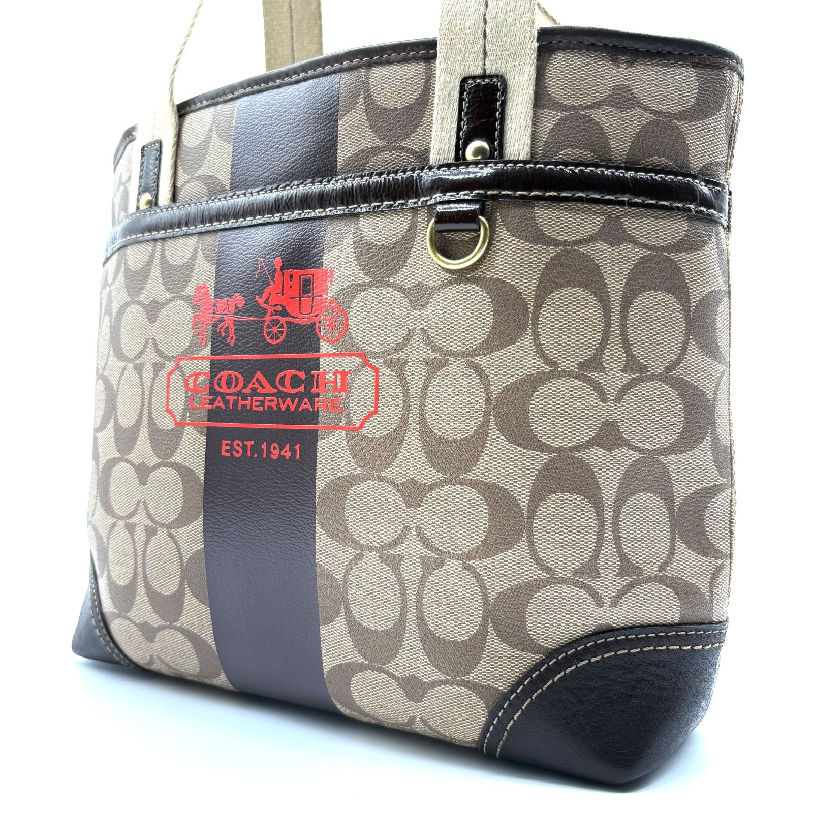 美品✨】COACH y2k signature Heritage stripe totebag unisex コーチ
