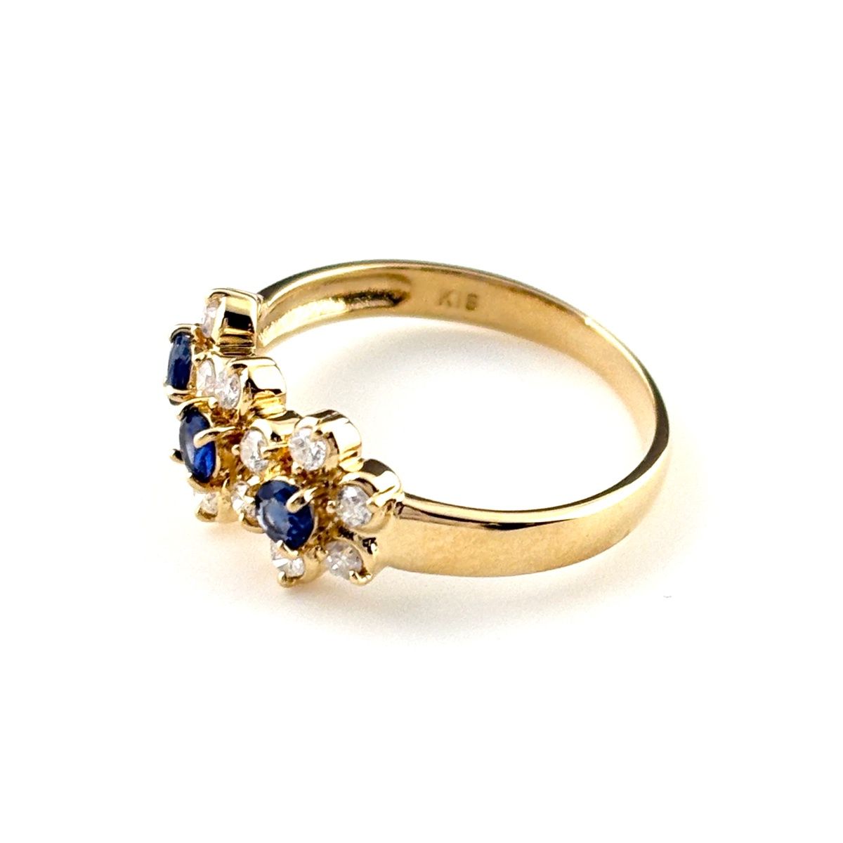 サファイア デザインリング YG イエローゴールド 指輪 メレダイヤ