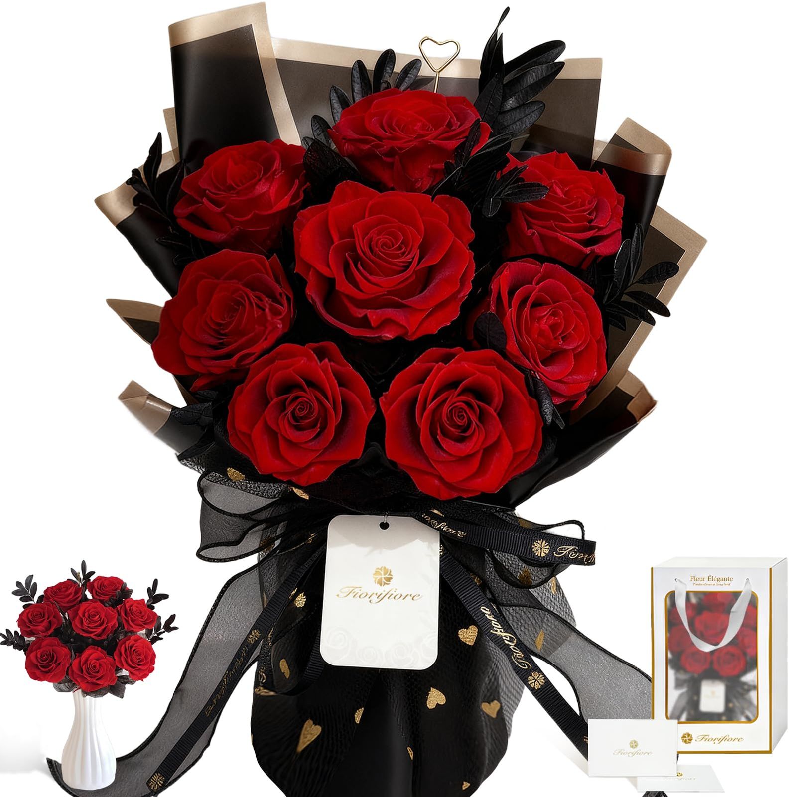 ◇プリザーブドフラワー ブーケ 8輪 赤 薔薇花束 自立式 ギフト