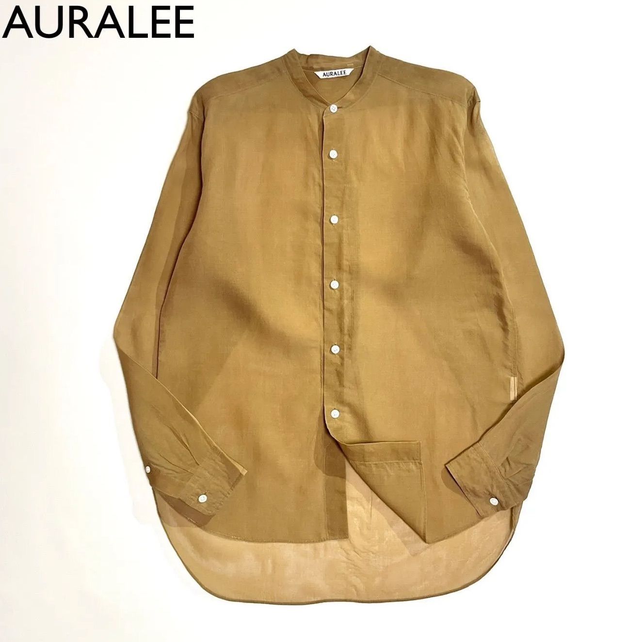 ch26 訳あり AURALEE 絹 シルク100% バンドカラー シャツ シアーシャツ 