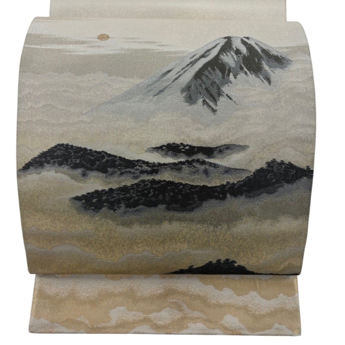美品】 袋帯 秀品 じゅらく 落款 横山大観 神領不二山 箔 金色 お太鼓