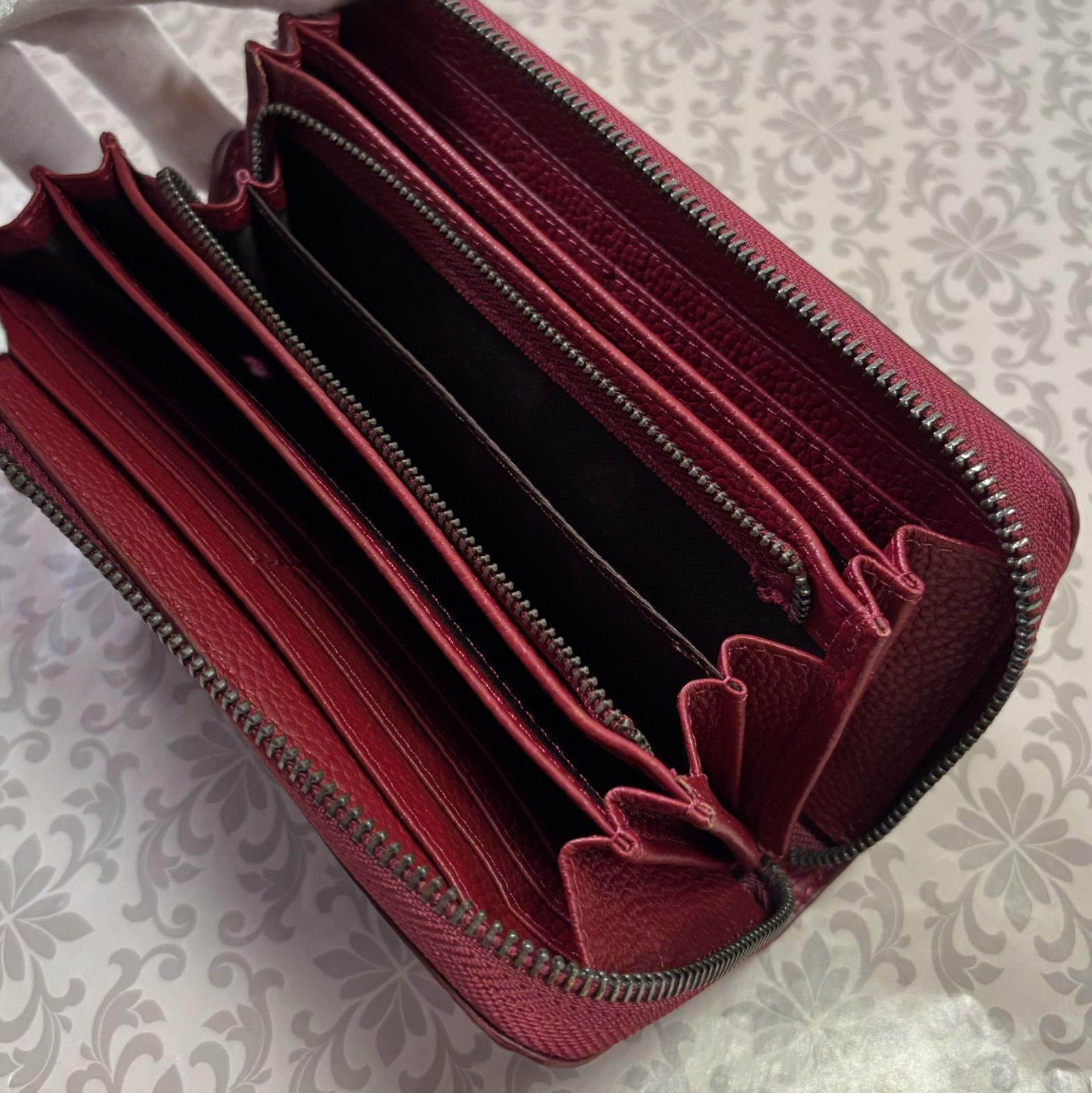 新品】クロコダイル ラウンド型長財布 マット加工 ワイン レディース