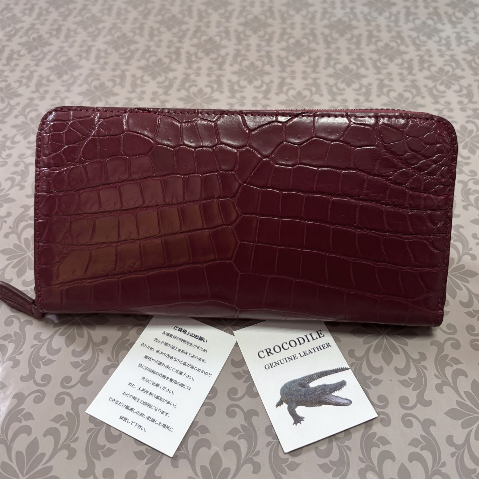新品】クロコダイル ラウンド型長財布 マット加工 ワイン レディース