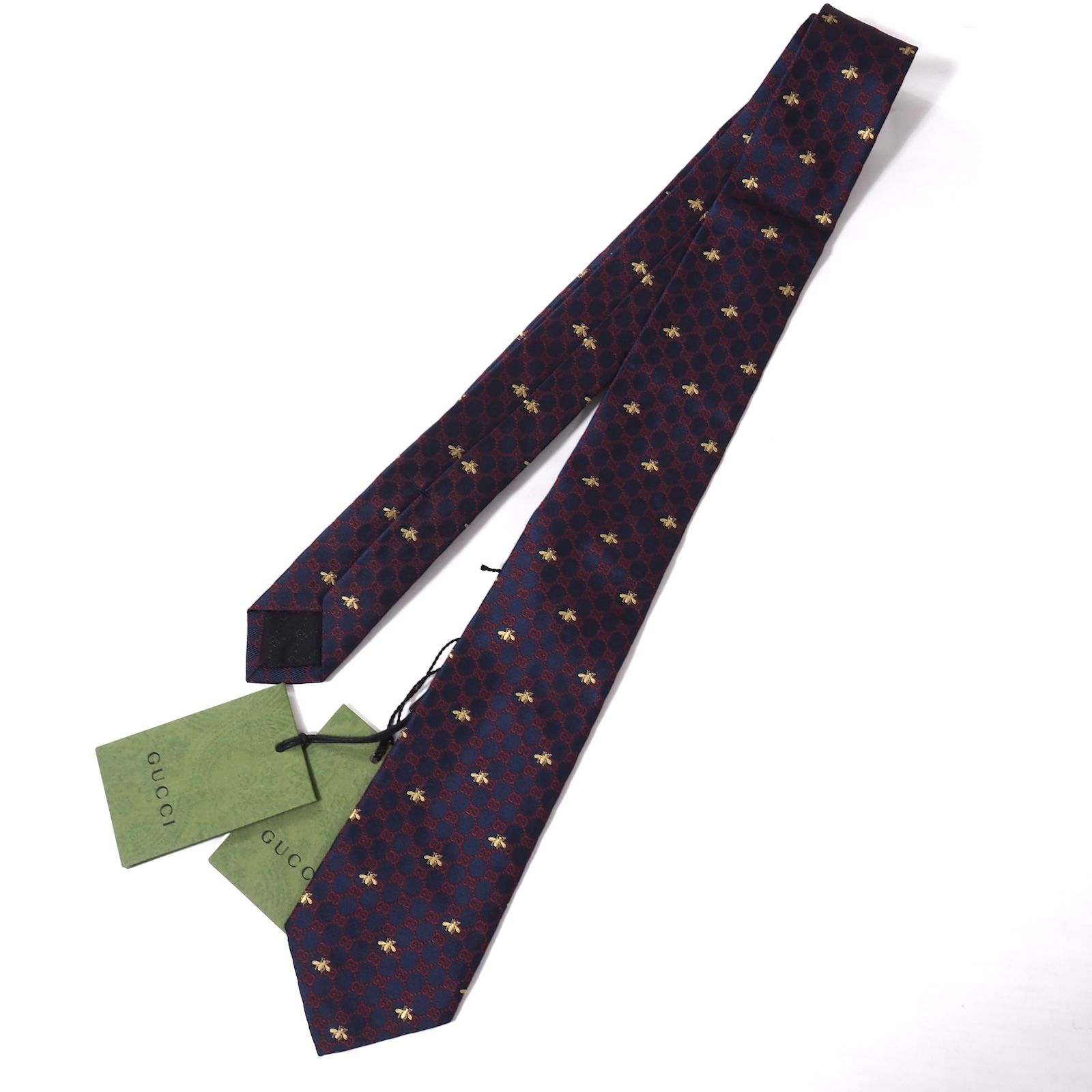 未使用 グッチ GUCCI イタリア製 現行タグ GG柄 Bee刺繍 ネクタイ