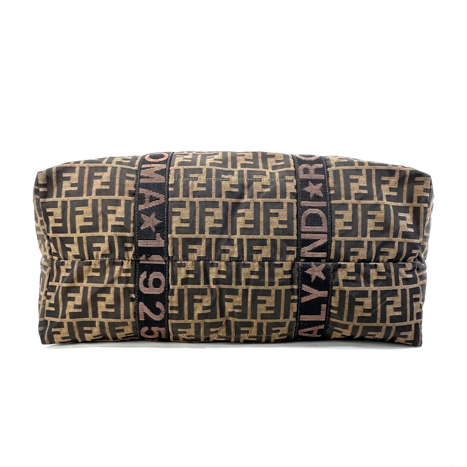 FENDI】 ズッカ柄 ラージボストンバッグ ブラウン ナイロン レザー