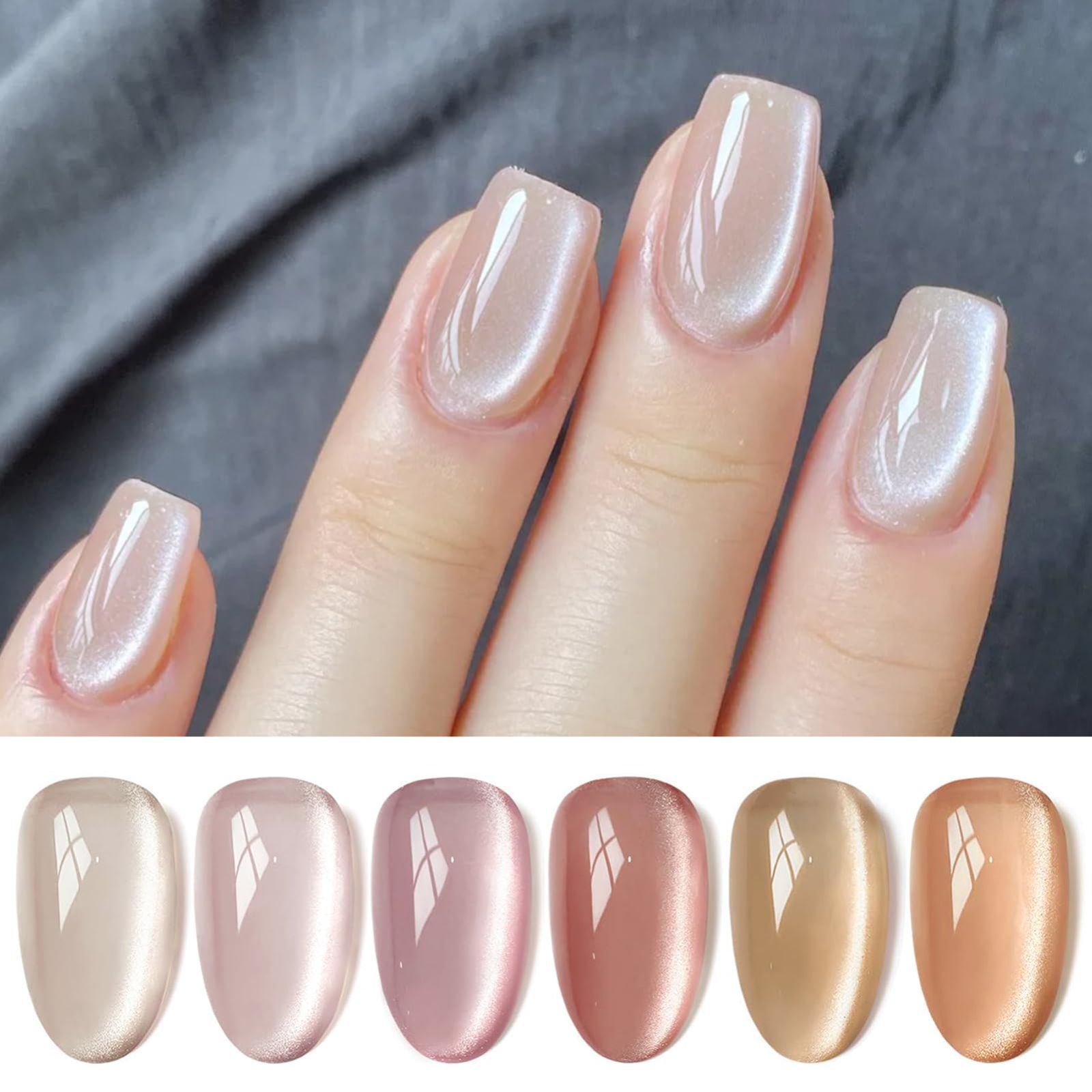 Suitable for beginners and professionals, UV/LED compatible, set of 6 colors, 7ml gel nail kit, manicure, magnet, nail gel, cat's eye, moonlight gel, nail magnetic, PRETTY BORN