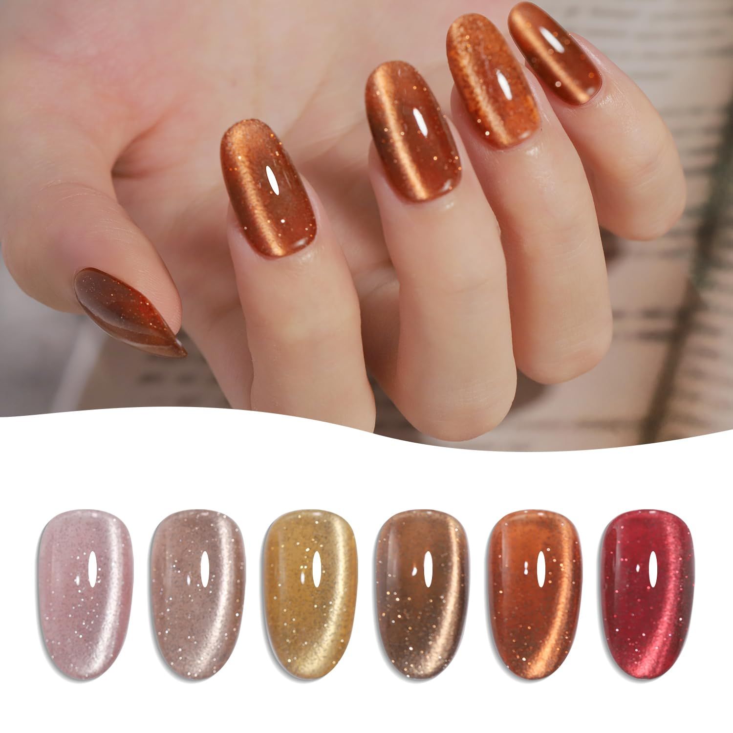 Big bargain cat's eye gel flash magnet gel color gel magnet nail seasonal glitter 6 color set gel nails with magnets UV/LED compatible (AH - glitter magnet gel) magnet gel