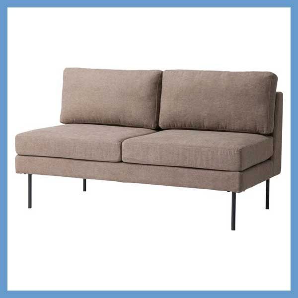 ２人掛けファブリックソファ アームレス スリム脚 W130×D77×H76×SH40cm ロータイプ使用可 No.56 モカブラウン