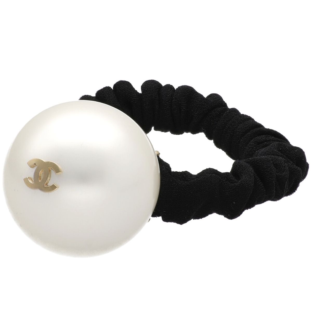 中古】 CHANEL シャネル ココマーク ビッグパール シュシュ P20V 白/黒