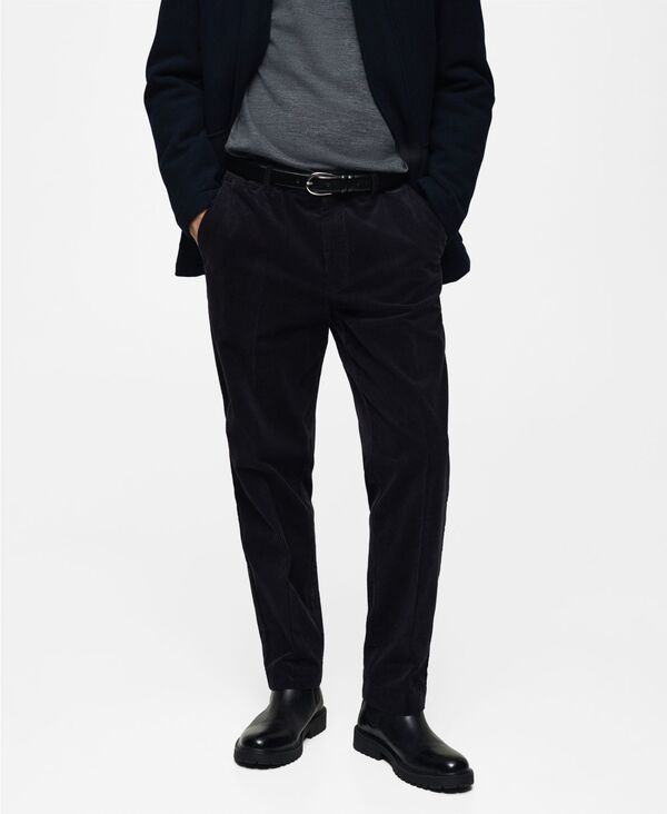 マンゴ メンズ ボトムス カジュアルパンツ コーデュロイ MANGO MenslimFit Corduroy Pants Dark Navy ネイビー