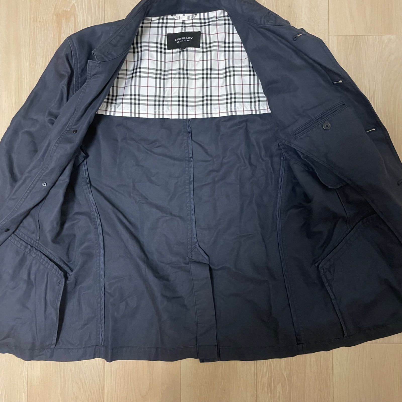 希少L】BURBERRY BLACK LABEL ノバチェック ジャケット ネイビー 麻混