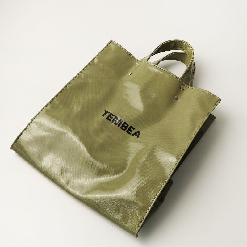 極美品 テンベア TEMBEA PAPER TOTE MEDIUM＼カーキ ペーパートート