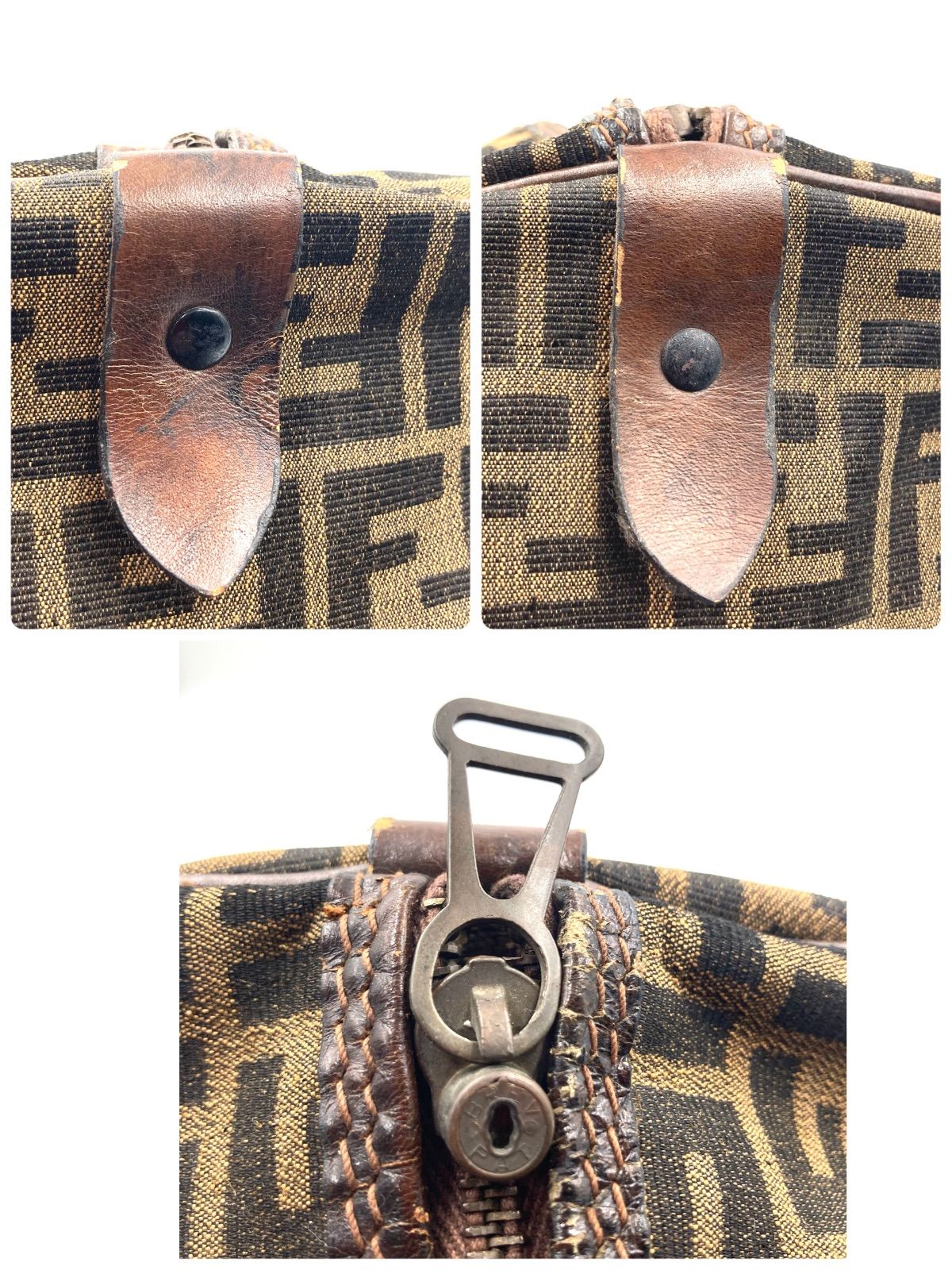 FENDI フェンディ ズッカ総柄 ミニボストンバッグ キャンバス×レザー