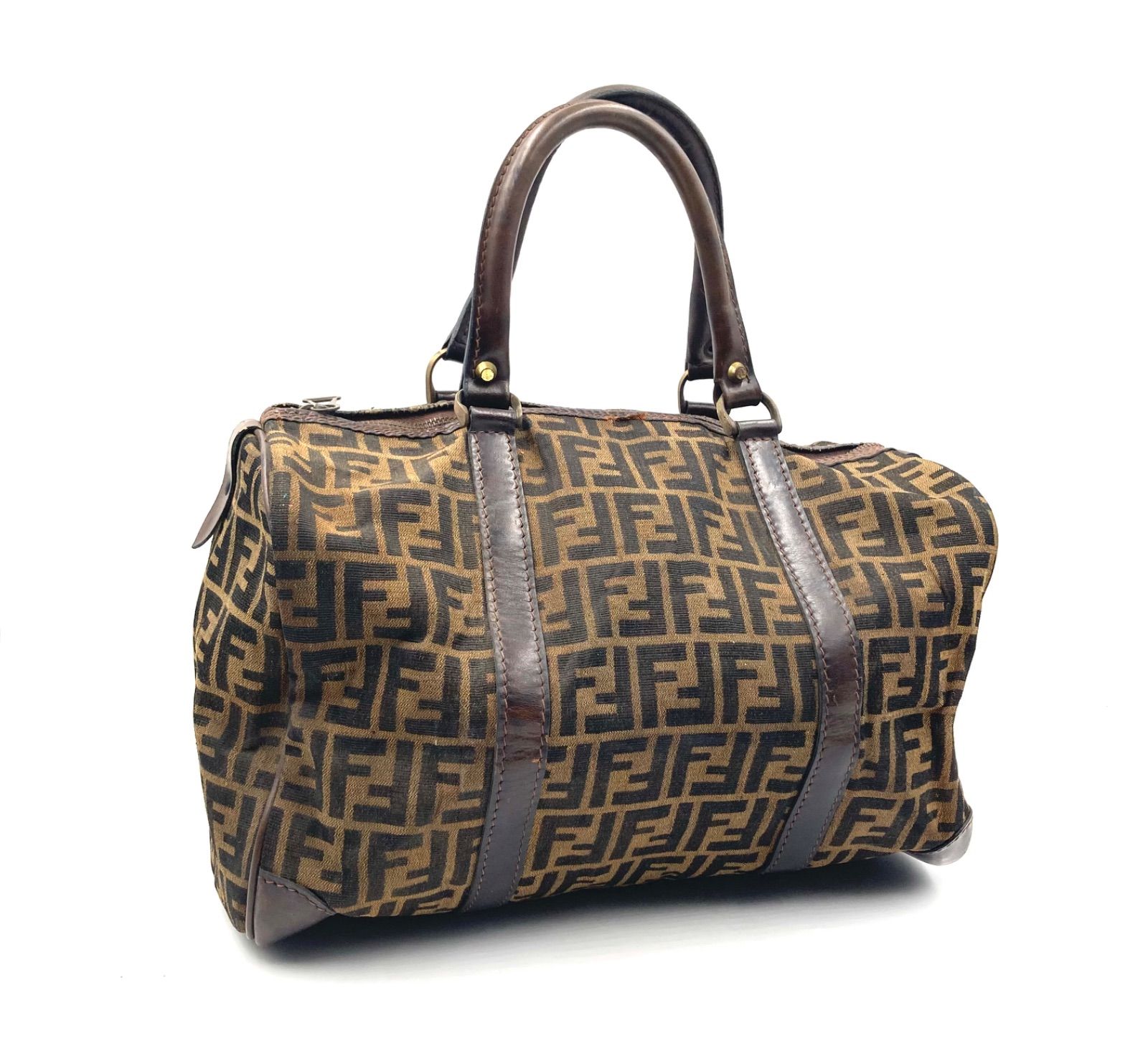 FENDI フェンディ ズッカ総柄 ミニボストンバッグ キャンバス×レザー 