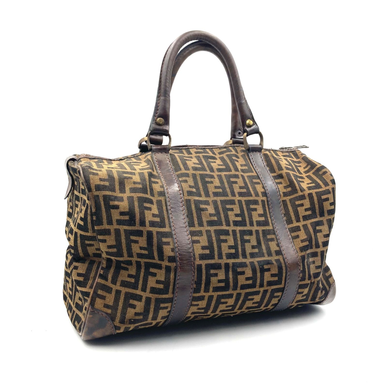 FENDI フェンディ ズッカ総柄 ミニボストンバッグ キャンバス×レザー