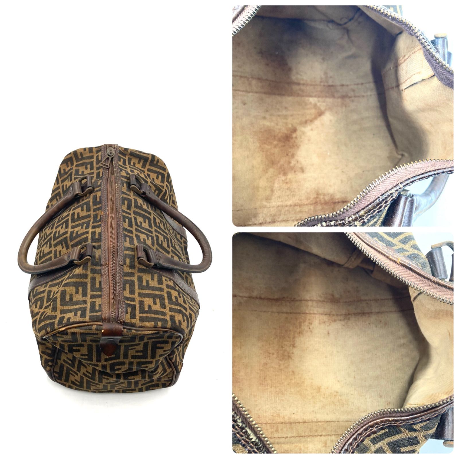 FENDI フェンディ ズッカ総柄 ミニボストンバッグ キャンバス×レザー