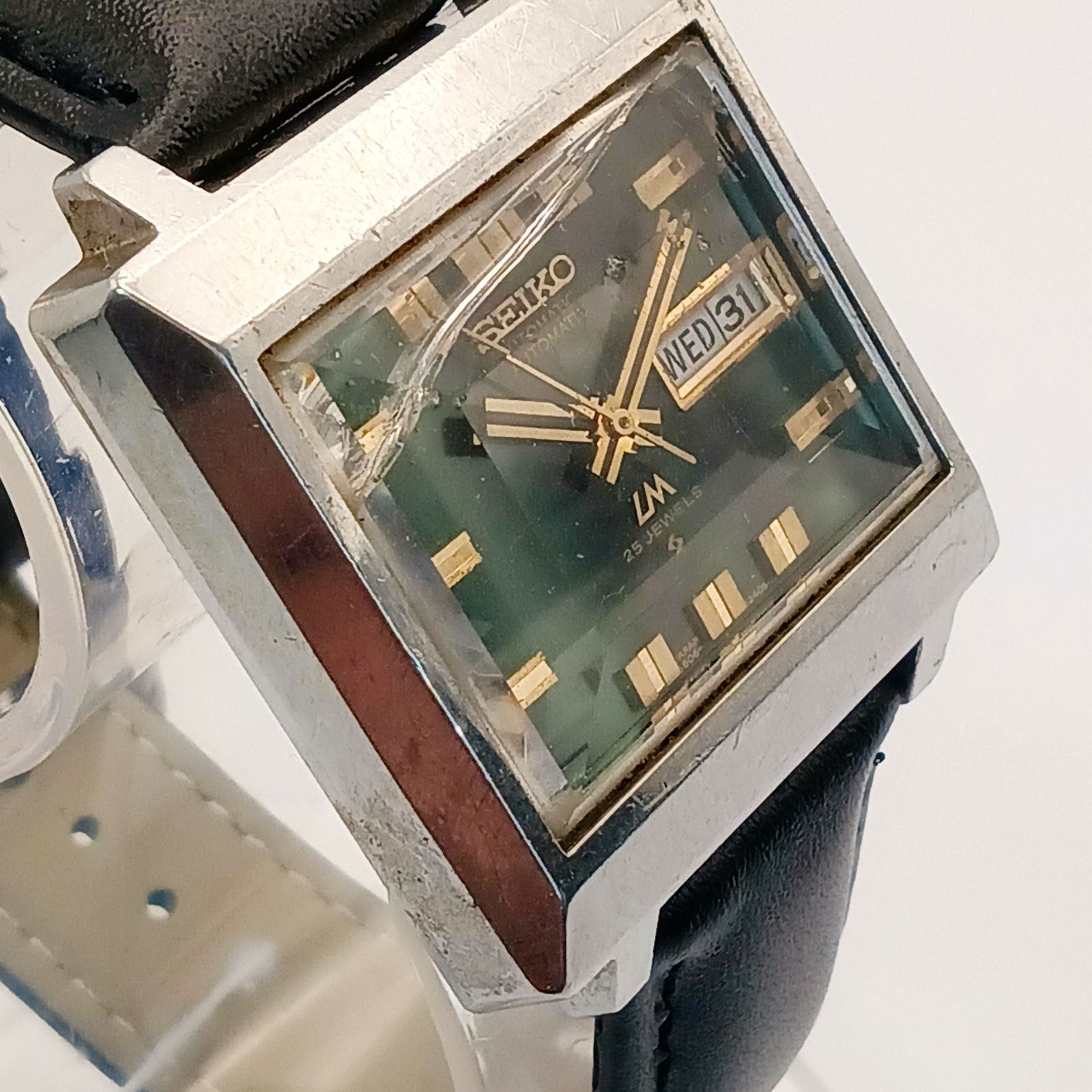  稼働 0306-2 SEIKO LM セイコー ロードマチック 5606-5080 メンズ腕時計 自動巻き カットガラス デイデイト グリーン文字盤 チノパン 自動巻き時計 腕時計(アナログ)