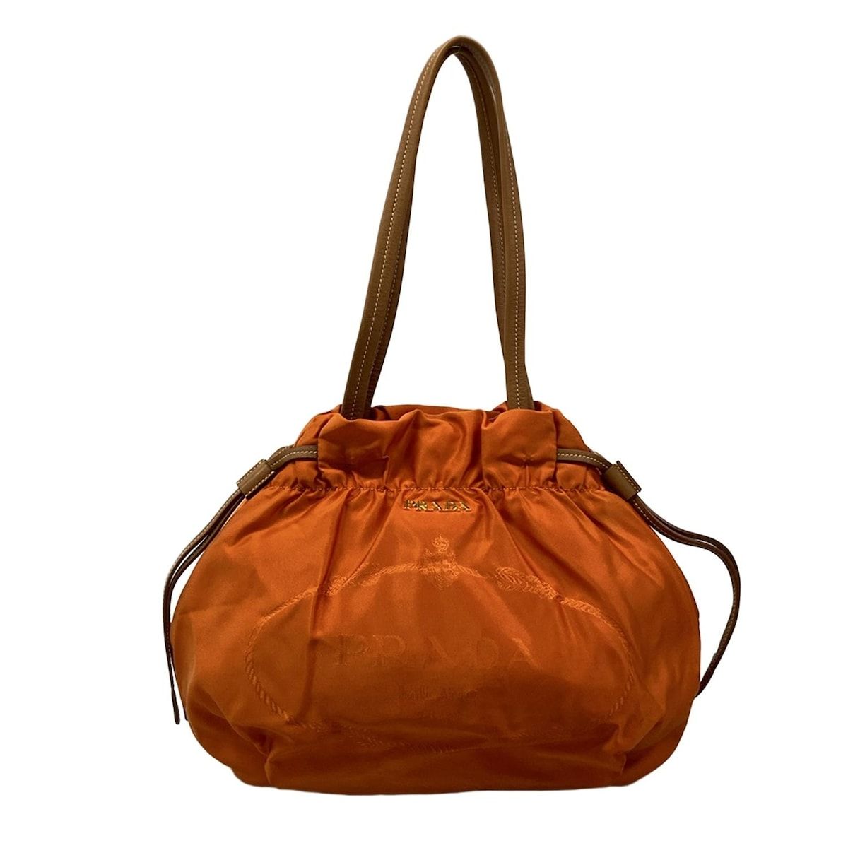 PRADA(プラダ) トートバッグ ロゴジャガード オレンジ×ベージュ 革タグ