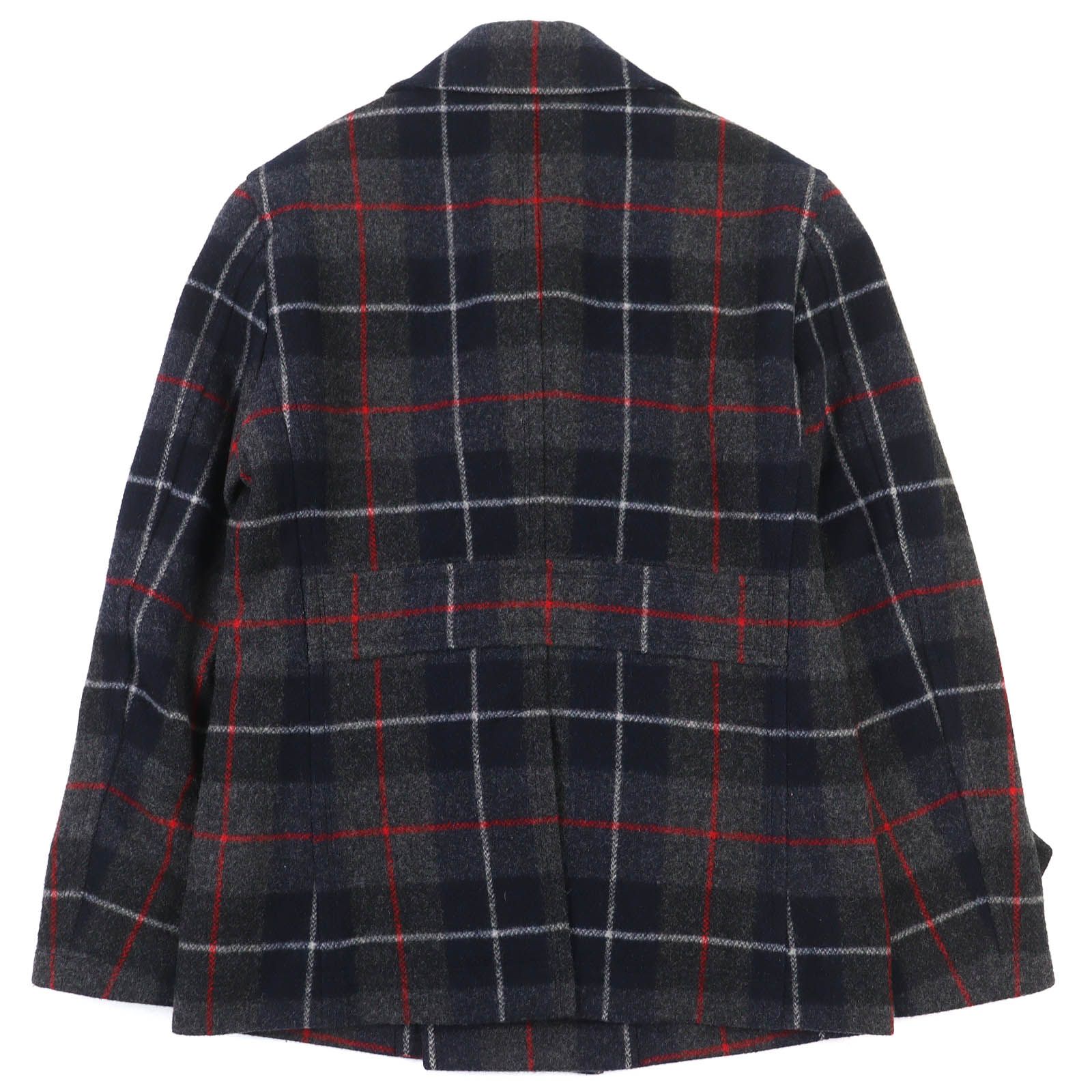 極美品△BURBERRY BLACK LABEL バーバリーブラックレーベル ウール チェック柄 ロゴボタン 中綿入り ショートコート ピーコート チャコールグレー M 日本製 正規品 メンズ 極美品△BURBERRY BLACK LABEL バーバリーブラックレーベル ウール