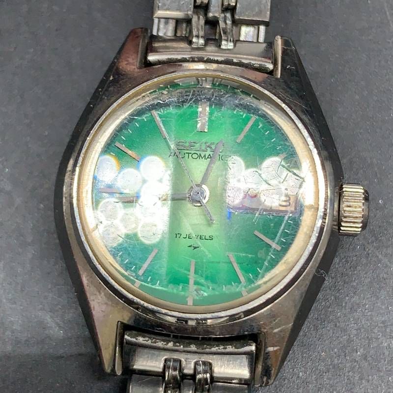 H463 可動セイコー SEIKO 稼働品 レディース 腕時計 自動巻き グリーン