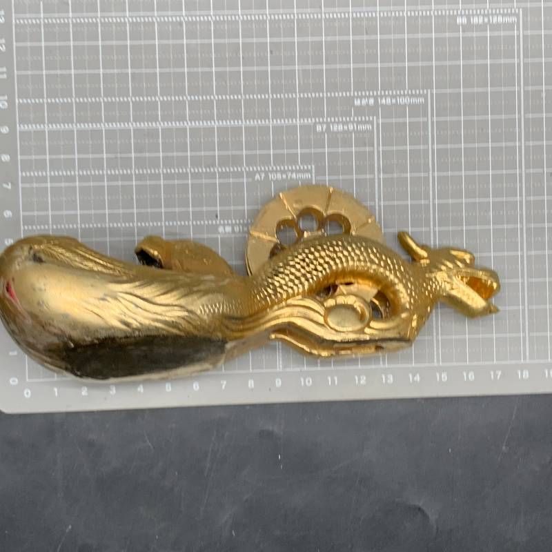 I418 墨壺 鶴亀龍 龍の墨つぼ 金 金メッキ 年代物 アンティーク 大工