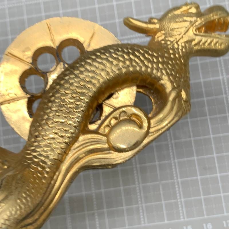 I418 墨壺 鶴亀龍 龍の墨つぼ 金 金メッキ 年代物 アンティーク 大工